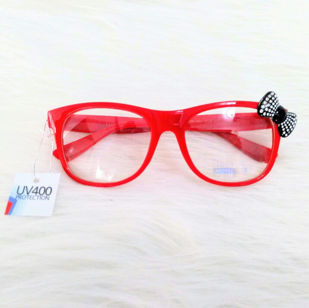(NEW)! Cute! Clear Red Glasses w/ Bow! :-)